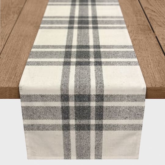 90'' Black Plaid Cotton Twill Runner